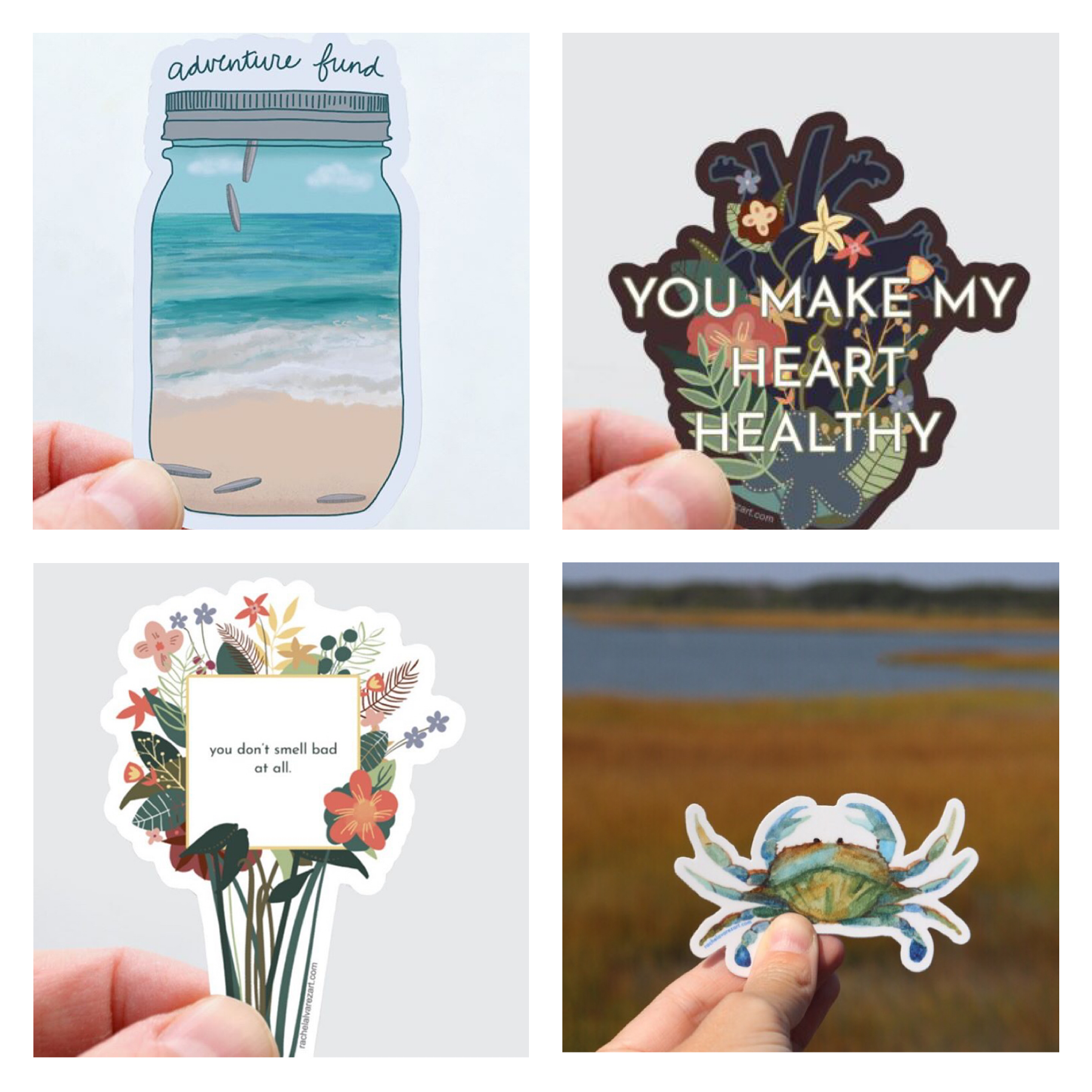 Stickers by Rachel Alvarez, Wanderlust, Adventure Fund, HERE. a pop-up  shop