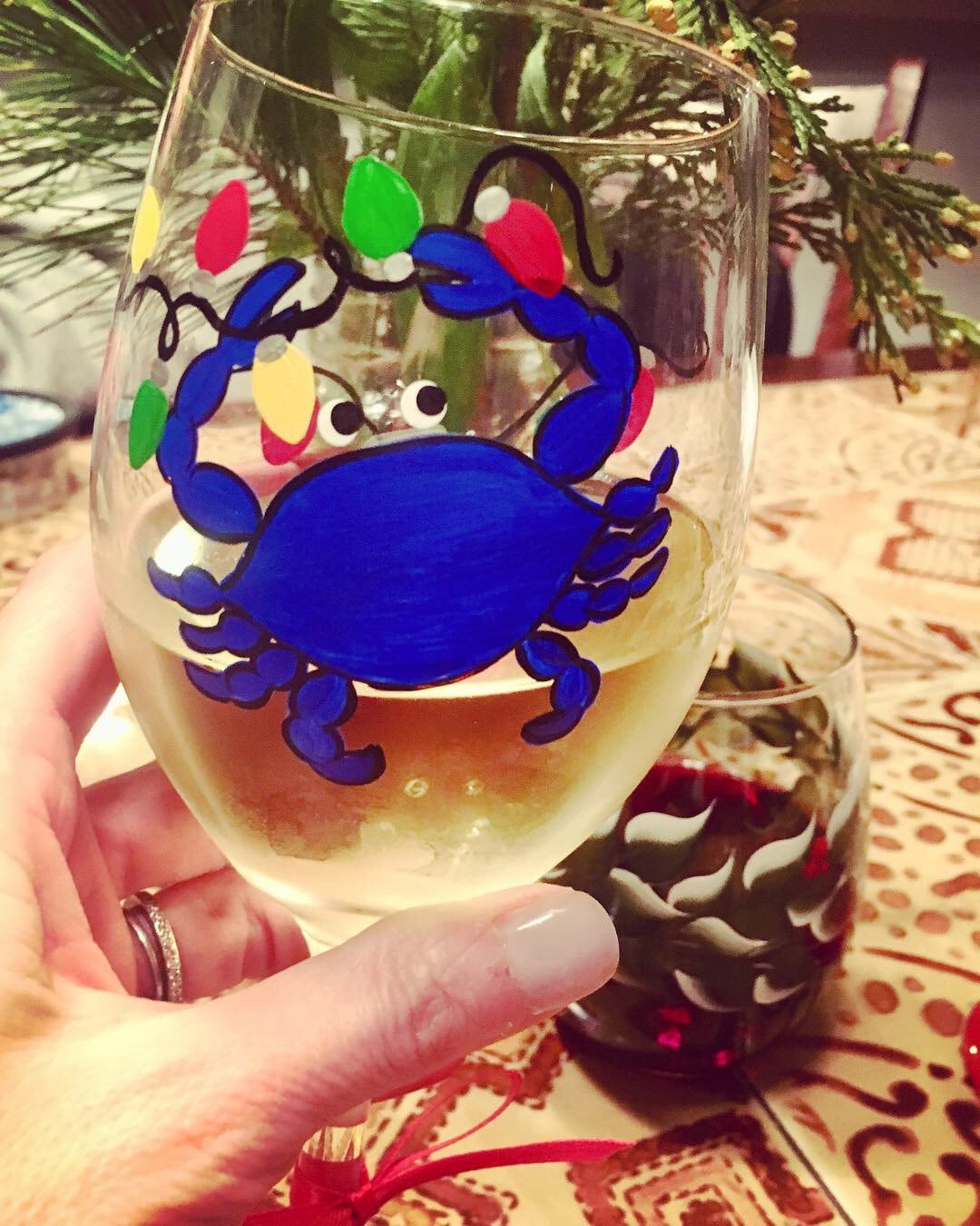 Rainbow Crabs Hand Painted Wine Glasses, Set of 8