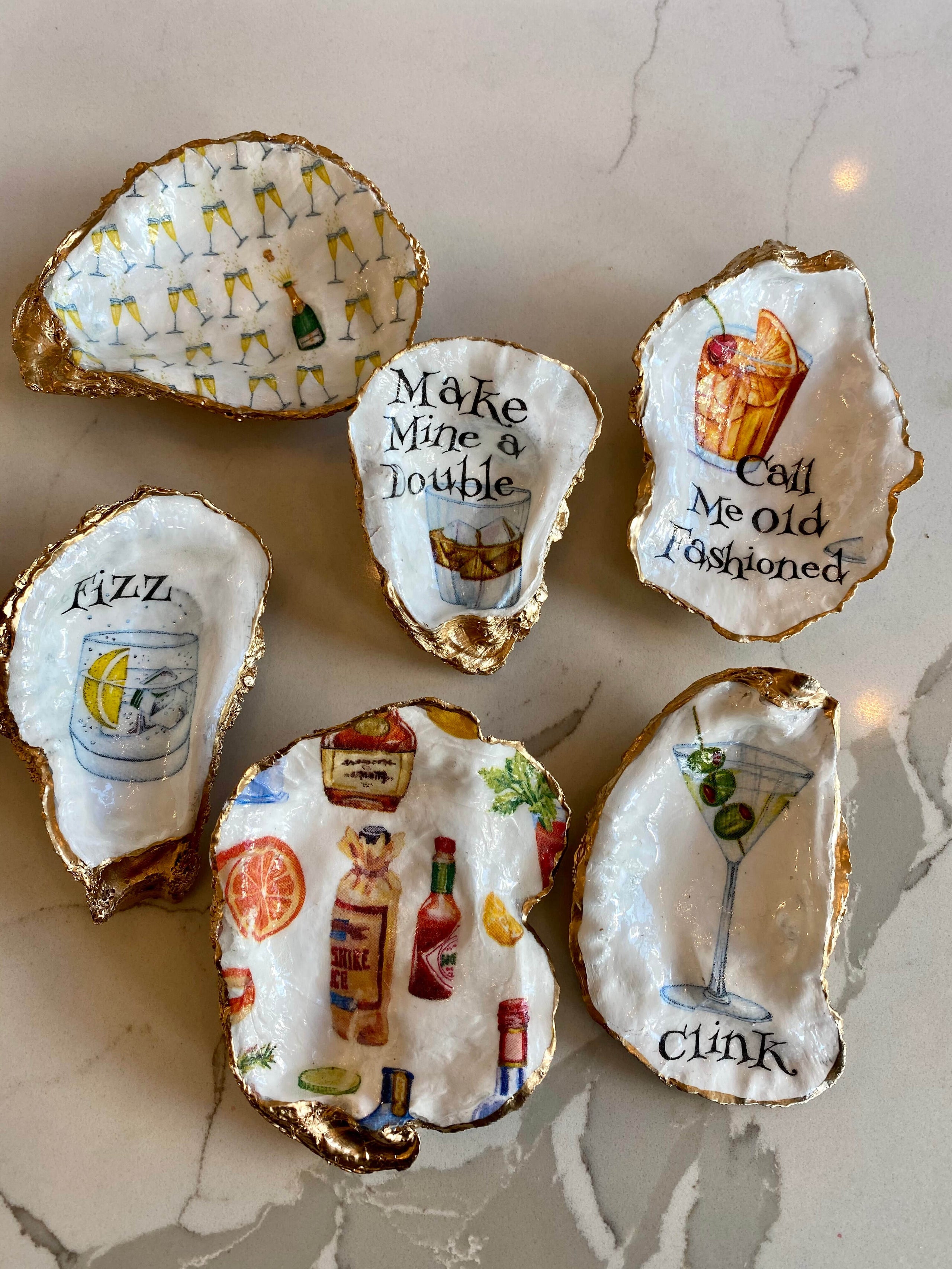 Decoupaged Oysters Drink Designs | Oyster Art | HERE. a pop-up shop ...